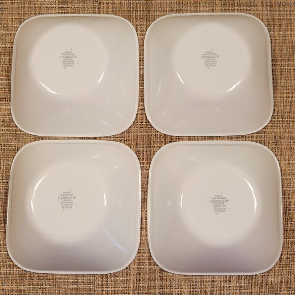 Corelle Set (4) CEREAL Salad BOWL Square White & RED Trim CORNING Vintage 6 1/4" - Picture 5 of 11